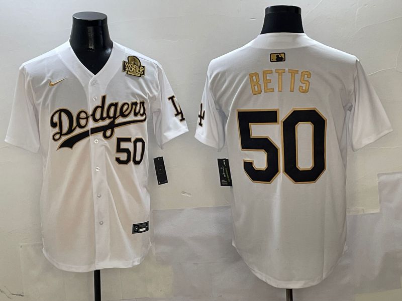 Men Los Angeles Dodgers 50 Betts White Black Game Nike 2025 MLB Jersey style 8